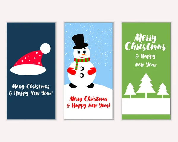 Vector Illustration Merry Christmas Happy New Year Greeting Cards — Stock Vector