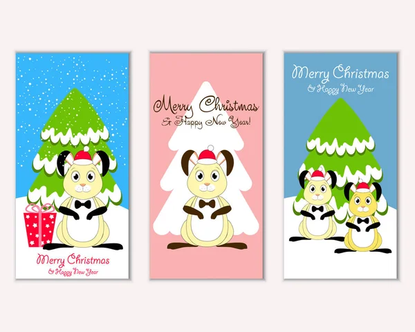 Cartes Noël Colorées Avec Décorations Nouvel Illustration Vectorielle — Image vectorielle