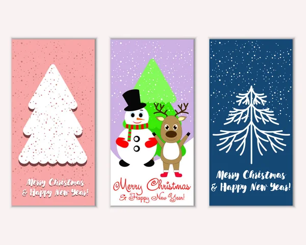 Merry Christmas Happy New Year Greeting Cards Vector Illustration — Stock Vector