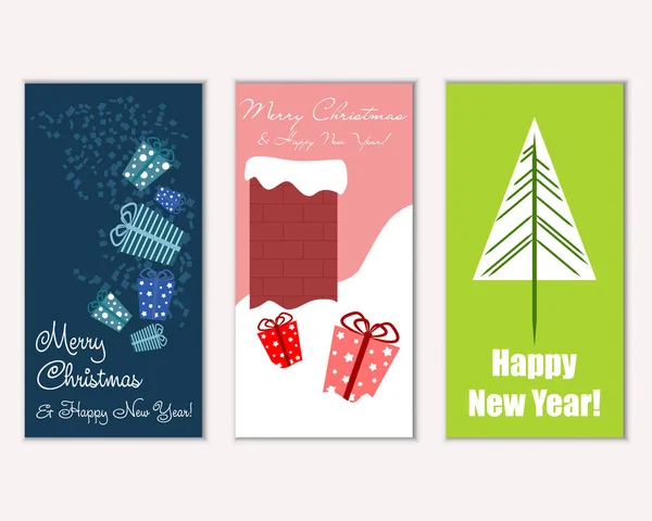 Merry Christmas Happy New Year Greeting Cards — Stock Vector