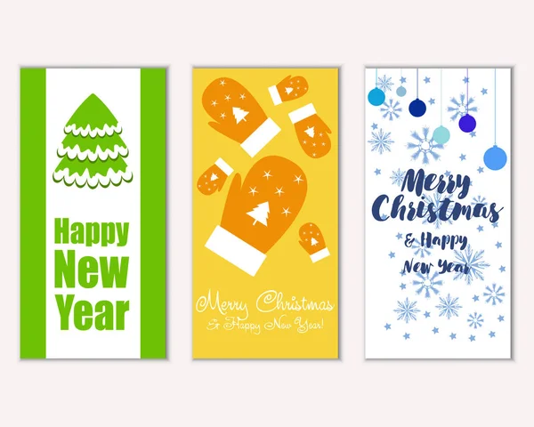 Merry Christmas Happy New Year Greeting Cards — Stock Vector