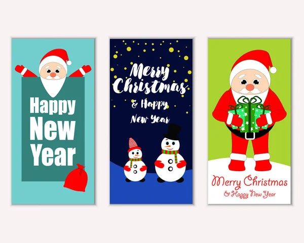 Merry Christmas Happy New Year Greeting Cards — Stock Vector