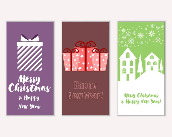 Vector Illustration Merry Christmas Happy New Year Greeting Cards — Stock Vector