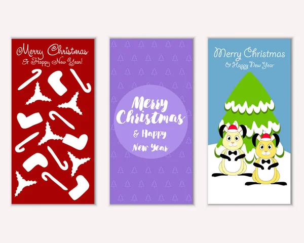 Merry Christmas Happy New Year Greeting Cards Vector Illustration — Stock Vector