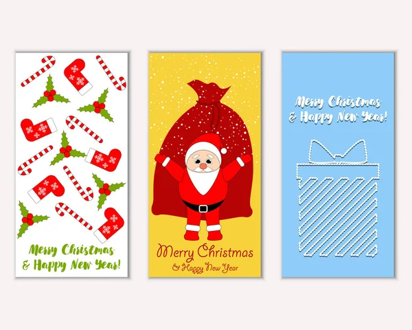 Mutlu Noeller ve mutlu yeni yıl tebrik kartları. Vektör çizim   