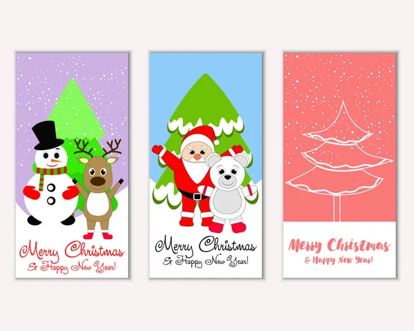 Vector Illustration Merry Christmas Happy New Year Greeting Cards — Stock Vector