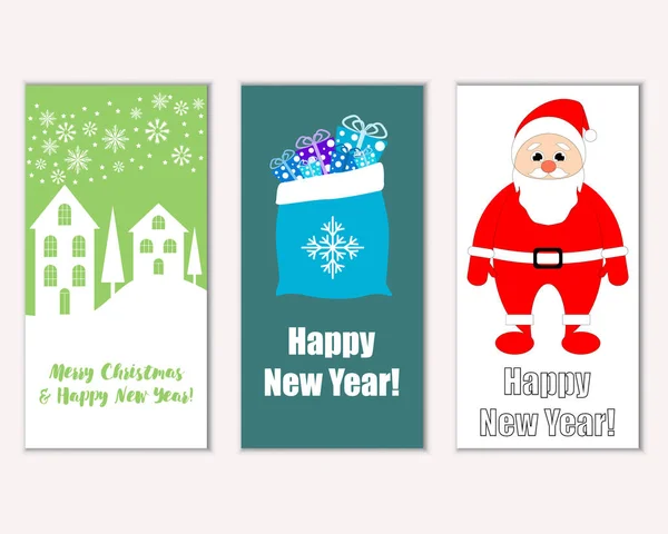 Merry Christmas Happy New Year Greeting Cards — Stock Vector