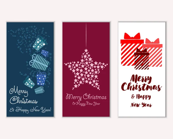 Tarjetas Navidad Coloridas Con Decoraciones Año Nuevo Ilustración Vectorial — Vector de stock