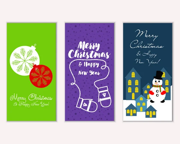 Vector Illustration Merry Christmas Happy New Year Greeting Cards — Stock Vector