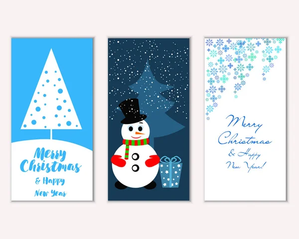 Colorful Christmas Cards New Year Decorations Snowman Vector Illustration — Stock Vector