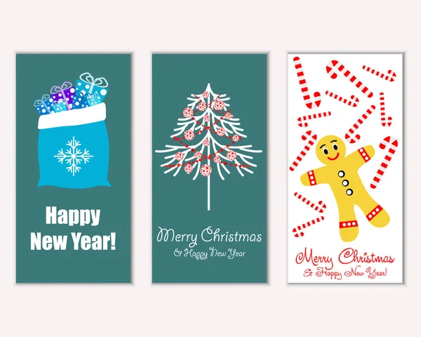 Ilustração Vetorial Feliz Natal Feliz Ano Novo Cartões Saudação — Vetor de Stock