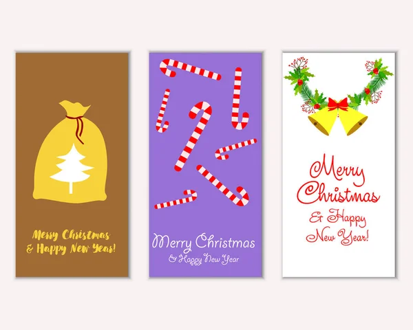 Vector Illustration Merry Christmas Happy New Year Greeting Cards — Stock Vector