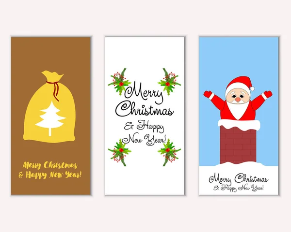 Vector Illustration Merry Christmas Happy New Year Greeting Cards — Stock Vector