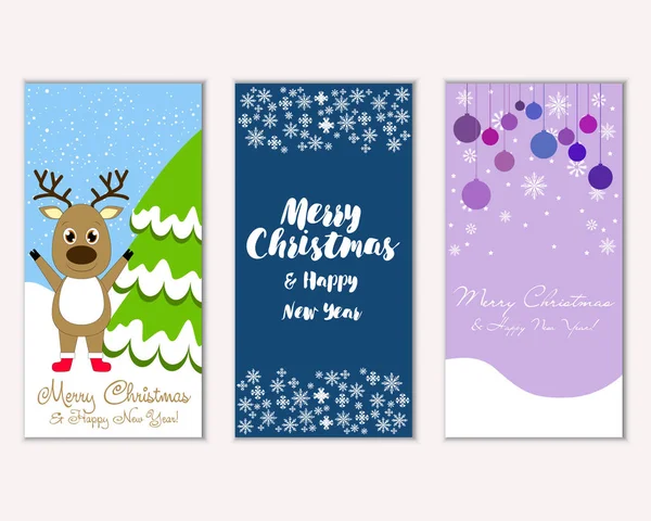 Vector Illustration Merry Christmas Happy New Year Greeting Cards — Stock Vector