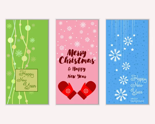 Tarjetas Navidad Coloridas Con Decoraciones Año Nuevo Ilustración Vectorial — Vector de stock