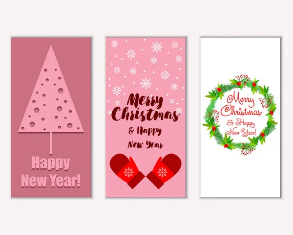 Cartes Noël Colorées Avec Décorations Nouvel Illustration Vectorielle — Image vectorielle