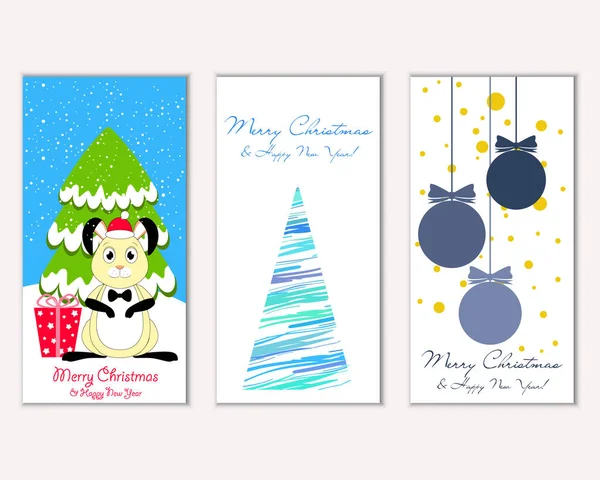 Bunte Weihnachtskarten Mit Neujahrsdekoration Vektorillustration — Stockvektor