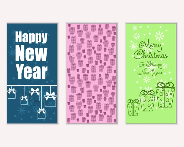 Feliz Navidad Feliz Año Nuevo Tarjetas Felicitación — Vector de stock