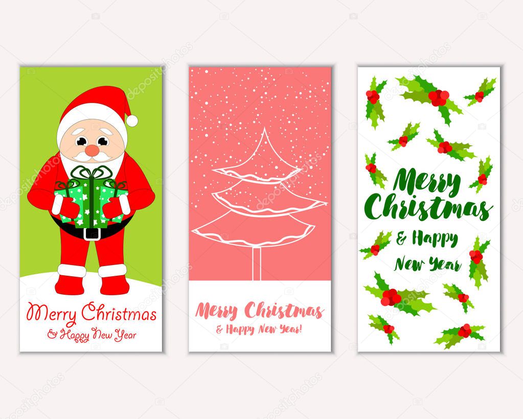 Merry Christmas and Happy New Year greeting cards  