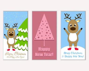 mutlu Noeller ve mutlu yeni yıl tebrik kartları vektör çizim