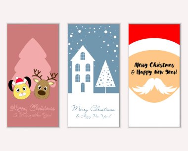 mutlu Noeller ve mutlu yeni yıl tebrik kartları vektör çizim     