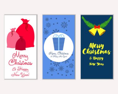 mutlu Noeller ve mutlu yeni yıl tebrik kartları vektör çizim      