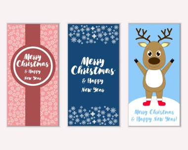 mutlu Noeller ve mutlu yeni yıl tebrik kartları vektör çizim