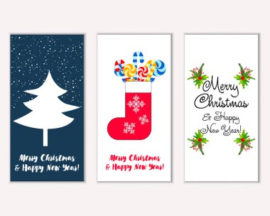 mutlu Noeller ve mutlu yeni yıl tebrik kartları vektör çizim