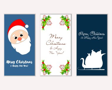 mutlu Noeller ve mutlu yeni yıl tebrik kartları vektör çizim     