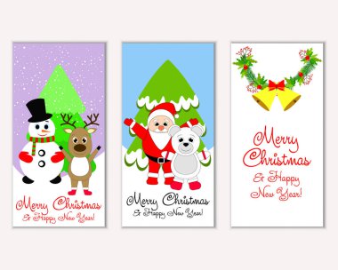 mutlu Noeller ve mutlu yeni yıl tebrik kartları vektör çizim