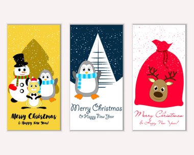 mutlu Noeller ve mutlu yeni yıl tebrik kartları vektör çizim     