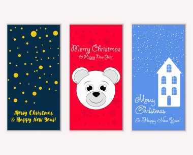 mutlu Noeller ve mutlu yeni yıl tebrik kartları vektör çizim     