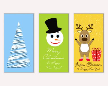 Mutlu Noeller ve mutlu yeni yıl tebrik kartları. Vektör çizim   