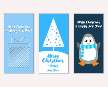 Mutlu Noeller ve mutlu yeni yıl tebrik kartları. Vektör çizim   