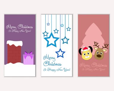 mutlu Noeller ve mutlu yeni yıl tebrik kartları vektör çizim     