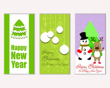 mutlu Noeller ve mutlu yeni yıl tebrik kartları vektör çizim