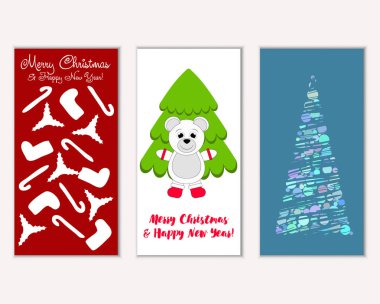 Mutlu Noeller ve mutlu yeni yıl tebrik kartları. Vektör çizim 