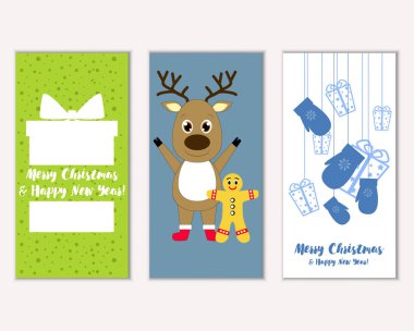 mutlu Noeller ve mutlu yeni yıl tebrik kartları vektör çizim     