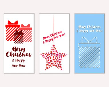 Mutlu Noeller ve mutlu yeni yıl tebrik kartları. Vektör çizim   