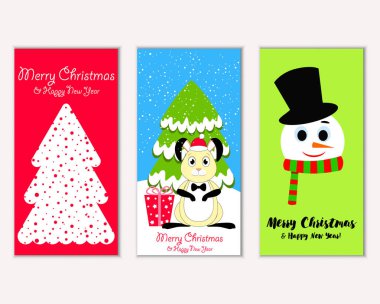 Renkli Noel kartları yılbaşı süsleri ve kardan adam vektör çizim ile