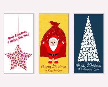 Mutlu Noeller ve mutlu yeni yıl tebrik kartları. Vektör çizim   