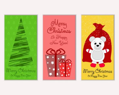 Mutlu Noeller ve mutlu yeni yıl tebrik kartları. Vektör çizim     