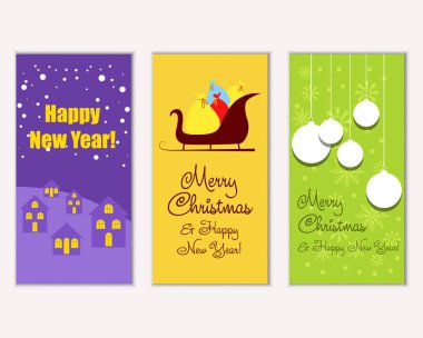 mutlu Noeller ve mutlu yeni yıl tebrik kartları vektör çizim
