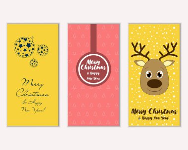 mutlu Noeller ve mutlu yeni yıl tebrik kartları vektör çizim