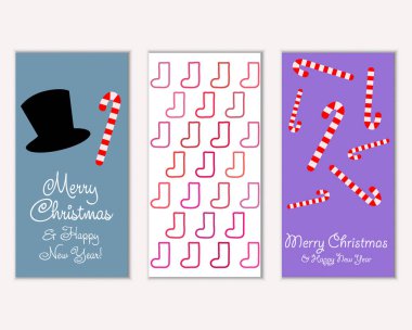 Mutlu Noeller ve mutlu yeni yıl tebrik kartları. Vektör çizim   