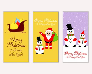 mutlu Noeller ve mutlu yeni yıl tebrik kartları vektör çizim