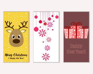 mutlu Noeller ve mutlu yeni yıl tebrik kartları vektör çizim     