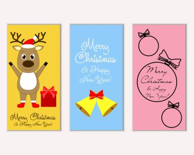 mutlu Noeller ve mutlu yeni yıl tebrik kartları vektör çizim