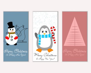Mutlu Noeller ve mutlu yeni yıl tebrik kartları. Vektör çizim   