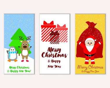 Mutlu Noeller ve mutlu yeni yıl tebrik kartları. Vektör çizim   